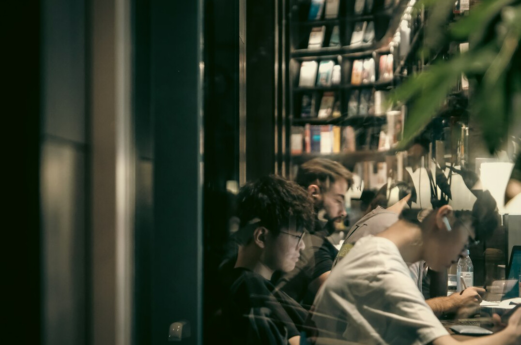 bookstore interior with students